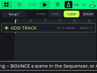 Arrange with an empty arrangement: SYNC, LOOP, ZOOM, the bar ruler and + ADD TRACK
