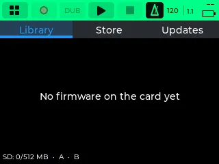 Firmware on the Library tab with no package on the card yet